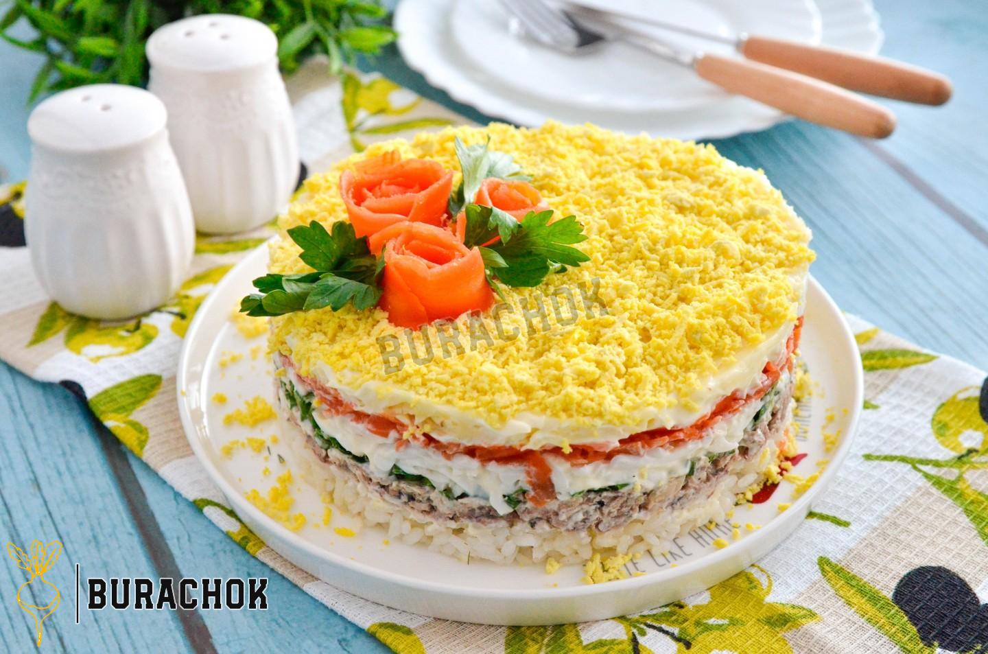 Салат Мімоза з консервами та рисом
