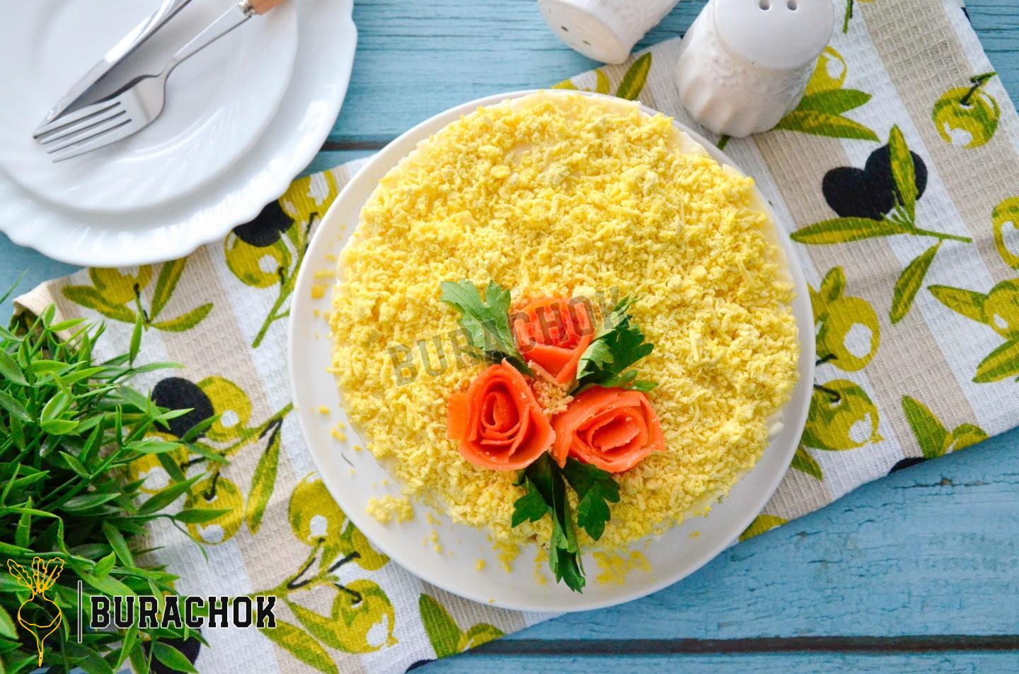 Салат Мімоза з консервами та рисом