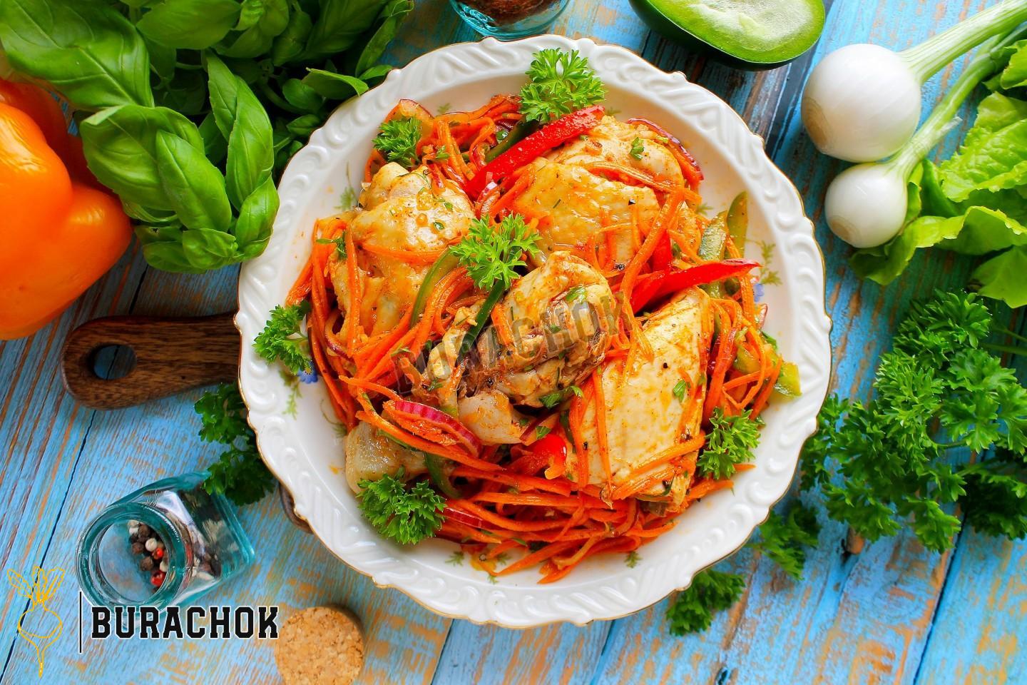 Хе з курки по-корейськи з морквою та цибулею