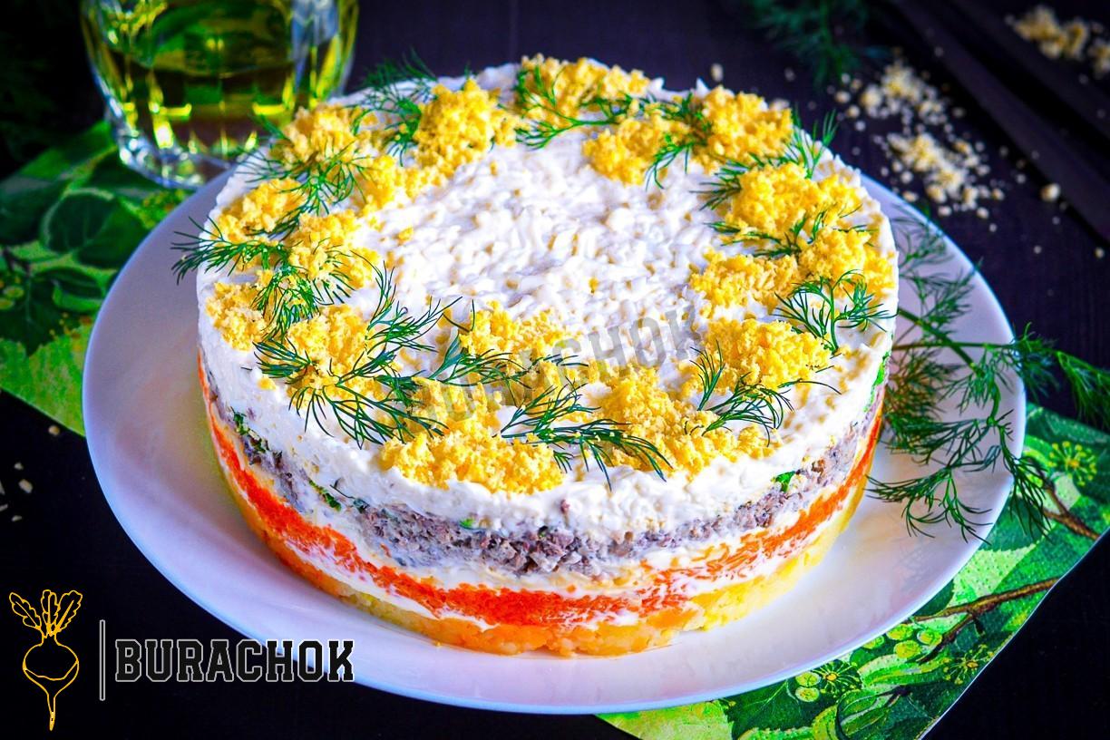 Салат Мімоза з рибними консервами та картоплею класичний