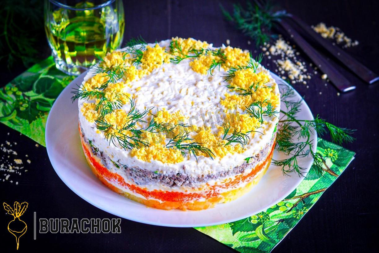 Салат Мімоза з рибними консервами та картоплею класичний