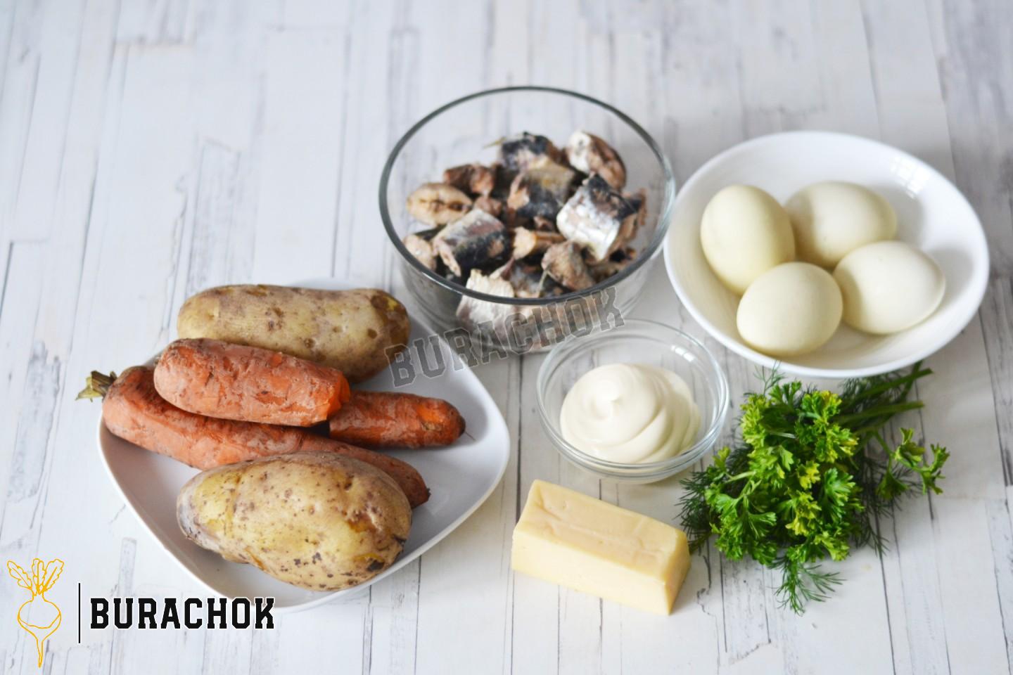 Салат Мімоза з рибними консервами та картоплею класичний