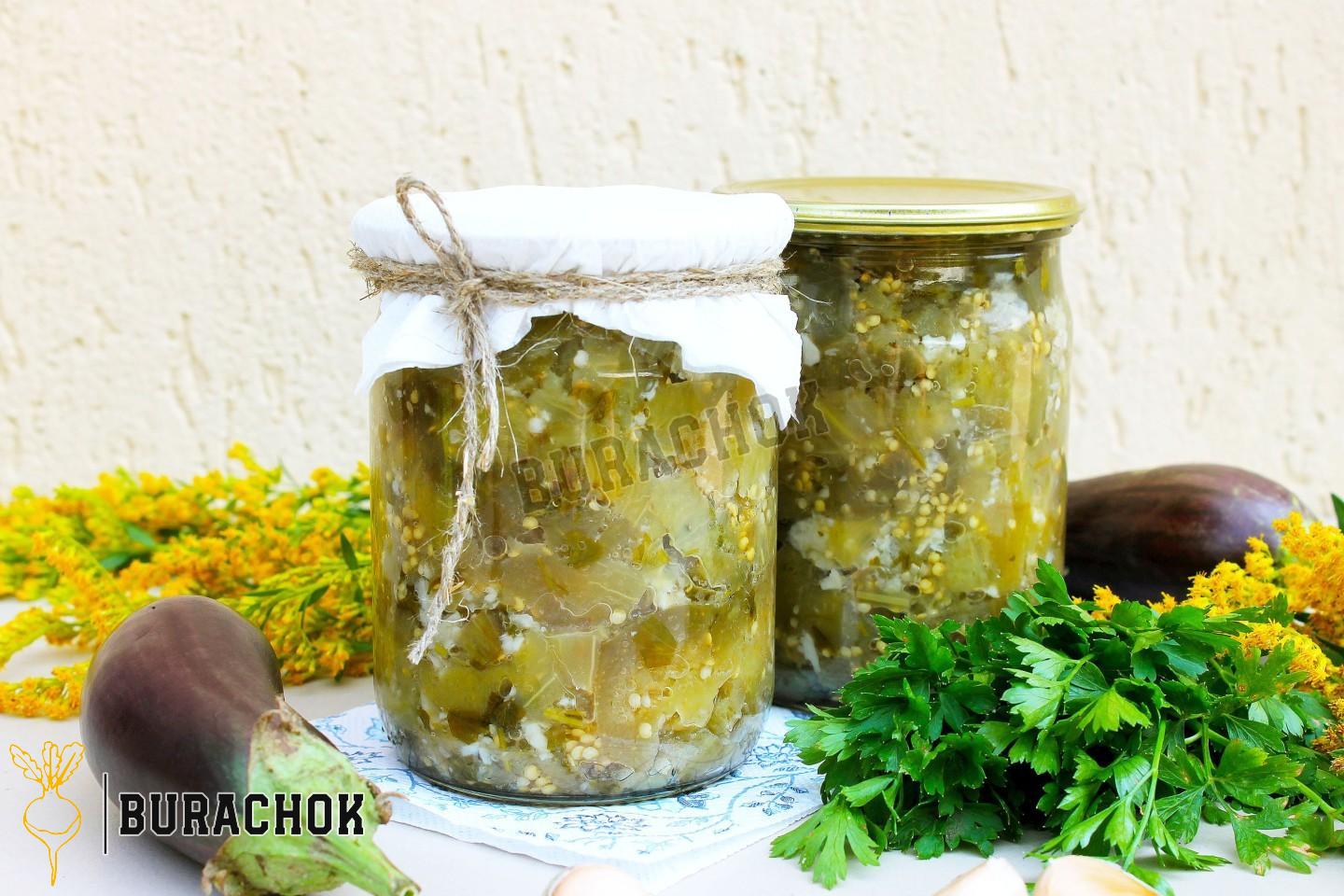 Мариновані баклажани з часником та зеленню на зиму