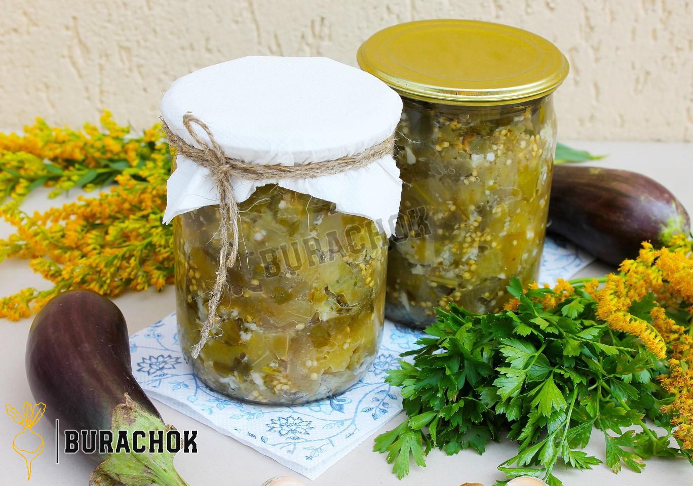 Мариновані баклажани з часником та зеленню на зиму
